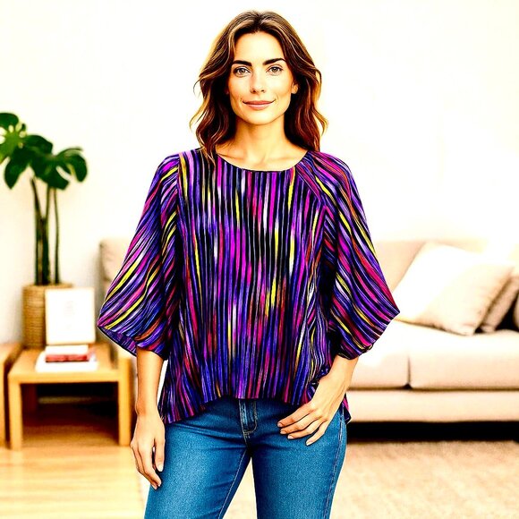 The Silk Farm Vintage 80's Blouse Top Pullover SHEER Striped size 8 - Picture 13 of 13